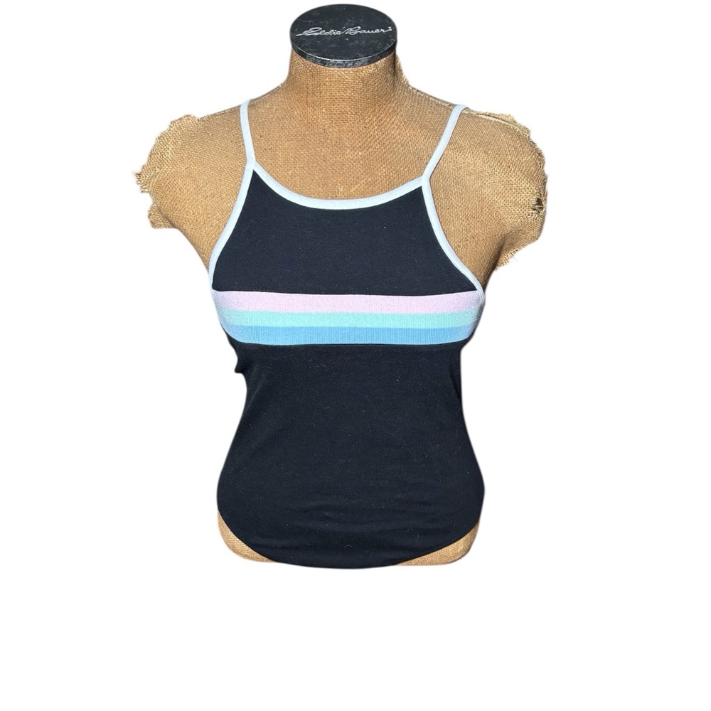 Forever 21 Black Racerback Tank Bodysuit with Pastel Stripe Size M